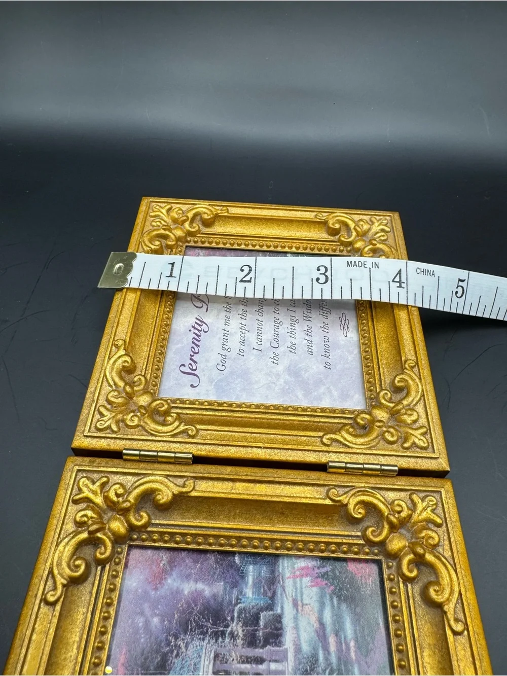 Gold Tone Hinged Double Picture Frame Serenity Prayer Garden Gazebo